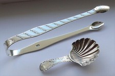 HESTER BATEMAN London c.1789 Solid Silver Caddy Spoon and Sugar Tongs