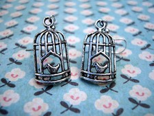 FUNKY BIRD CAGE EARRINGS CUTE KITSCH RETRO BOHO CHIC VINTAGE STYLE ANIMAL GIFT 