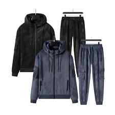 Men's Cargo Joggers Velour Tracksuit Set Zipped Hooded Sweatshirt Top Size S-2XL