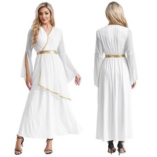 UK Womens Ancient Greek Maxi Dress Greece Roman Queen Cosplay Halloween Costumes