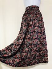 Vintage Skirt Cotton Mid Satin  Floral William Morris Bohemian Pleated Size 8 