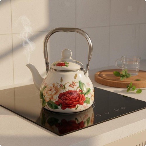 Enamel kettle with floral - with,
