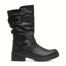 Lilley Womens Boots Black Adults Ladies Calf Zip Heeled Buckle SIZE