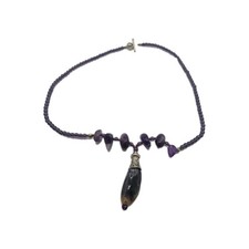 Handmade Amethyst Gemstone Necklace – Polished Pendant Silver Tone