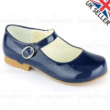 GIRLS SPANISH STYLE SHOES MARY JANE PATENT PINK WHITE IVORY NAVY RED CAMEL UK4-2