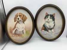 2X Vintage Rex Thomas Paintings Dog And Cat