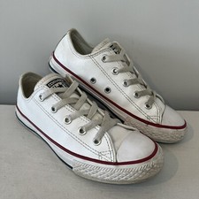 Converse All Star White Leather Low Top Trainers Girls Size UK 1 EU 33