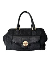 DKNY Black Signature Monogram Gold Hardware Medium Top Handle Grab Handbag