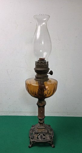 Vintage oil lamp - yellow, glass