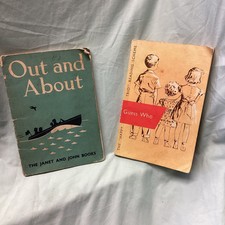 JANET AND JOHN Out and About reading book 1949 Nisbet + Guess Who 1951