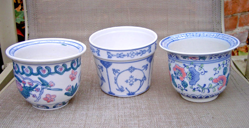 Vintage blue white - blue, planter