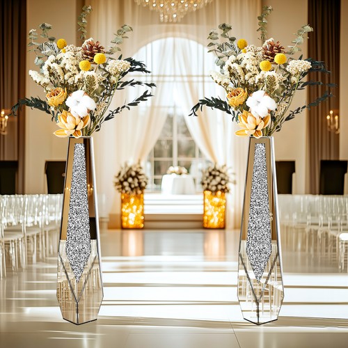 Large silver glass vase - vase, floor