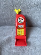 Vintage Disney Mattel Preschool Mickey Mouse Fold N Go Flip Phone Red Toy 7.5"