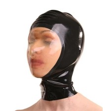 Black Latex Hood with Transparent Face and breathing hole Rubber Mask Fetish