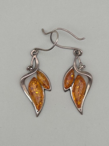 Amber earrings leaf dangle - amber,