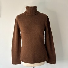 Johnstons of Elgin Merino Wool Jumper Brown Size S Polo Roll Neck Pure Wool