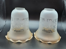 2 x Frosted Floral Etched Tulip Ruffled Art Nouveau style Glass Light Shade B