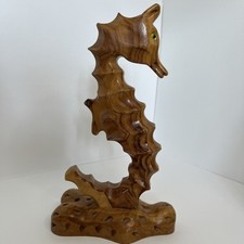 Hand Carved Wooden Seahorse Unique Decorative Gift Beautiful Teak 26cm Tall