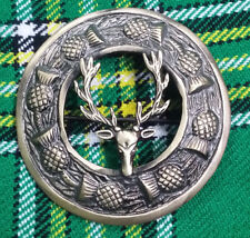 Traditional Kilt Fly Plaid Brooch Stag Head Antique Finish 3" Scottish Brooches