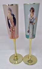 Clintons Art Deco Champagne Flutes/Glasses - Art Deco Ladies - x 2