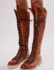Free People Victory Tall Lace Up Boots Uk 4, BN Artisan Leather Current Stock