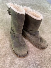 UGG Women's Size 8 NOIRA 1001733 Leather Waterproof Sheepskin Brown Biker Boots