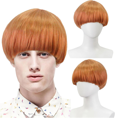 Short ginger bowl cut wig - short,