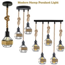 Industrial Hemp Rope Pendant Light Fitting Metal Cage Retro Lamp Ceiling light
