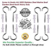 Screw In Hooks Stainless Steel Hook Marine Boat Garden Shed Heavy Duty NO RUST R