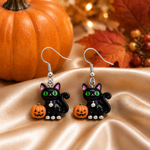 Halloween black cat pumpkin - black,