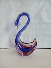 Huge! XL 16" Murano Archimede Seguso Pink Purple Sommerso Swan Bird Glass Figure