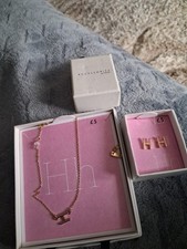 Next Gold Tone Necklace / Earrings Set with Letter H Pendant New Boxed