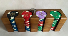 Rare Vintage 1960s PAGOR Casino 92 Original Chips with Solid Wood Table Caddy