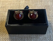 Vintage Gold Tone and Faux Garnet Cufflink Set in Presentation Box.