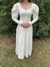Vintage Laura Ashley Wedding Dress Fits UK 10 Jacquard Cotton 80s Puff Sleeve