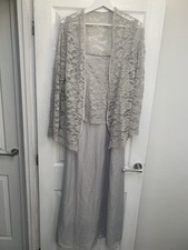 Ladies Lovely Grey Lacey Look Dress And Over Top Outfit Wedding Races Party Xl