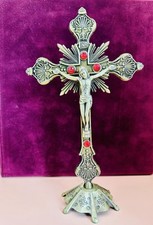 Metal Catholic Jesus Cross with Stand Religious Christian Church Crucifix A 23cm