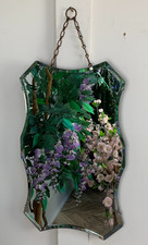 VINTAGE ANTIQUE ART DECO SHIELD SHAPED FRAMELESS BEVEL EDGE WALL MIRROR 20"x 12"