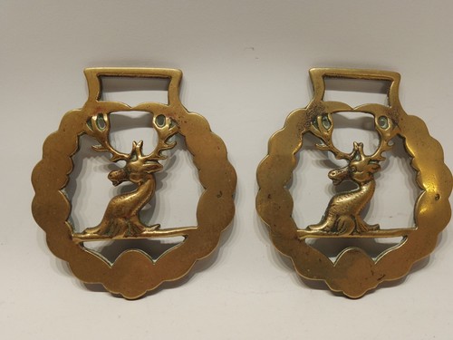 Vintage horse brass stag heads - horse,