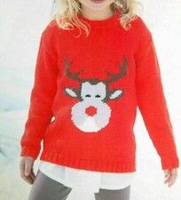 (100) Knitting Pattern Children's Reindeer Christmas Sweater 6 Sizes 22" - 32"