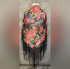 Vintage Floral Fringe Shawl