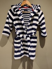 Joules Kids Striped Fleece Dressing Gown Age 5-6 Years Blue & White