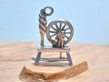 Sterling Silver 925 Spinning Wheel Bracelet Charm Pendant Vintage Gift Yarn Wool