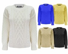 Ladies Women Crew Neck Diamond Knit Long Sleeve Cable Jumper Short Sweater Top