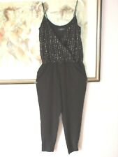 NEXT BLACK SILKY BEADS & SEQUINS BODICE  STRAPPY ALL IN ONE CATSUIT - Size 12