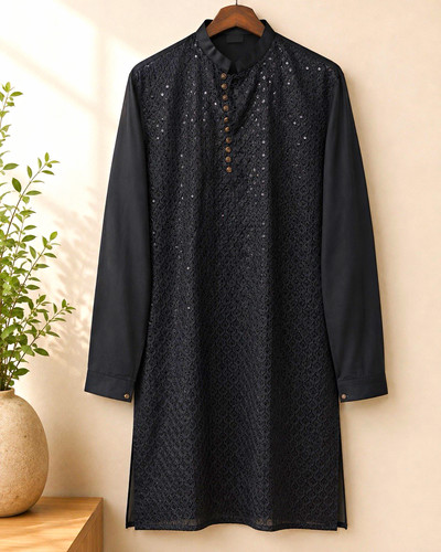 Men black embroidered - black,