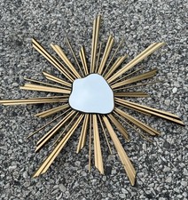 Mid Century Atomic Modern 13" Sunburst Starburst w/ Agate Shaped Mirror Wall Art