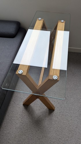 Glass top oak desk - desk, table