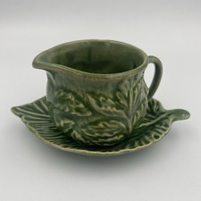 Small Vintage Sylvac Mint Sauce Jug & Drip Plate Green Leaf Design 4683