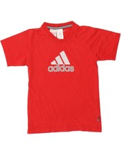 ADIDAS Boys Graphic T-Shirt Top 9-10 Years Medium Red Cotton BE36